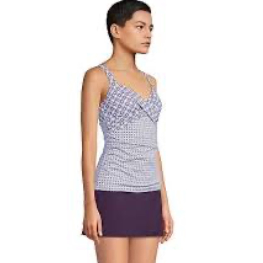 women's Lands' End blue & black surplice tankini top UP 50 size 10 D Bra pads - Picture 3 of 9